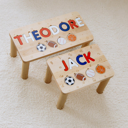 Wooden Step Stool For Toddlers Kids Furniture Sport Themed Nursery 1 2 3 Year Old Gift Baby Custom Name Puzzle First Easter