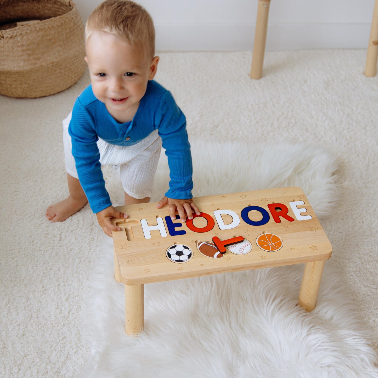 Wooden Step Stool For Toddlers Kids Furniture Sport Themed Nursery 1 2 3 Year Old Gift Baby Custom Name Puzzle First Easter