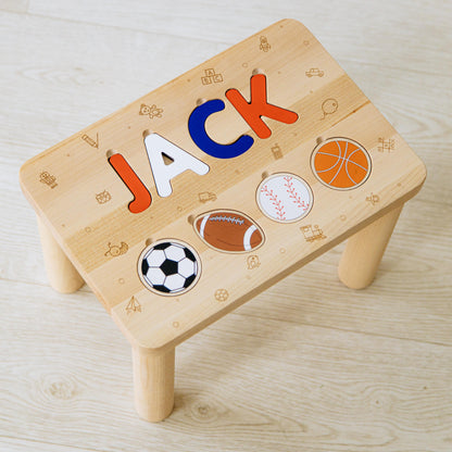 Wooden Step Stool For Toddlers Kids Furniture Sport Themed Nursery 1 2 3 Year Old Gift Baby Custom Name Puzzle First Easter