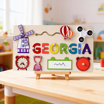 Custom Handmade Baby Name Puzzle, Personalized Kids Busy Board, Sensory Toy 2 Year-Old, Gifts for Baby, Unique Birthday Gift, Nursery Decor