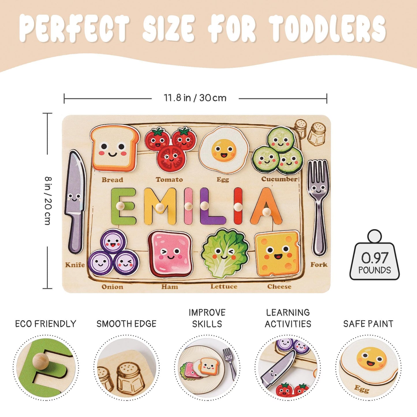 Custom Baby Name Puzzle, Personalized Kids Food Busy Board, Wooden Baby Room Decor, Baby Birthday Gift, Baby Shower Gift, 1st Christmas Gift