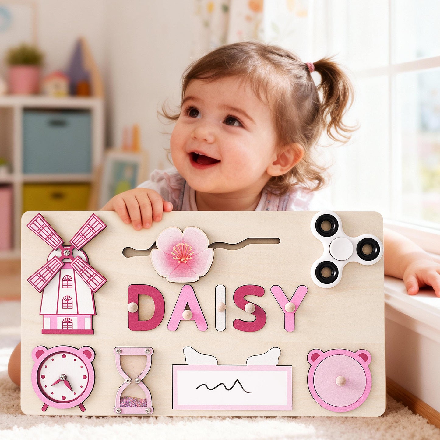Personalized Baby Girl Name Puzzle, Custom Kids Busy Board for Learning, Toddler Gifts for Girls, Baby Birthday Gift, Baby Christmas Gift