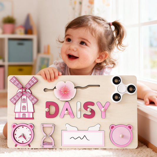 Personalized Baby Girl Name Puzzle, Custom Kids Busy Board for Learning, Toddler Gifts for Girls, Baby Birthday Gift, Baby Christmas Gift