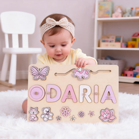 Personalized Baby Girl Name Puzzle, Custom Busy Board, Early Learning Puzzle, Baby Room Decor, Birthday Gift for Kids, Baby Christmas Gift