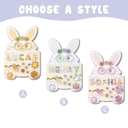 Custom Rabbit Baby Name Puzzle, Personalised Kids Busy Board, Easter Bunny Toy Gift, First Easter Gift for Kids, Baby Boy 1st Birthday Gift
