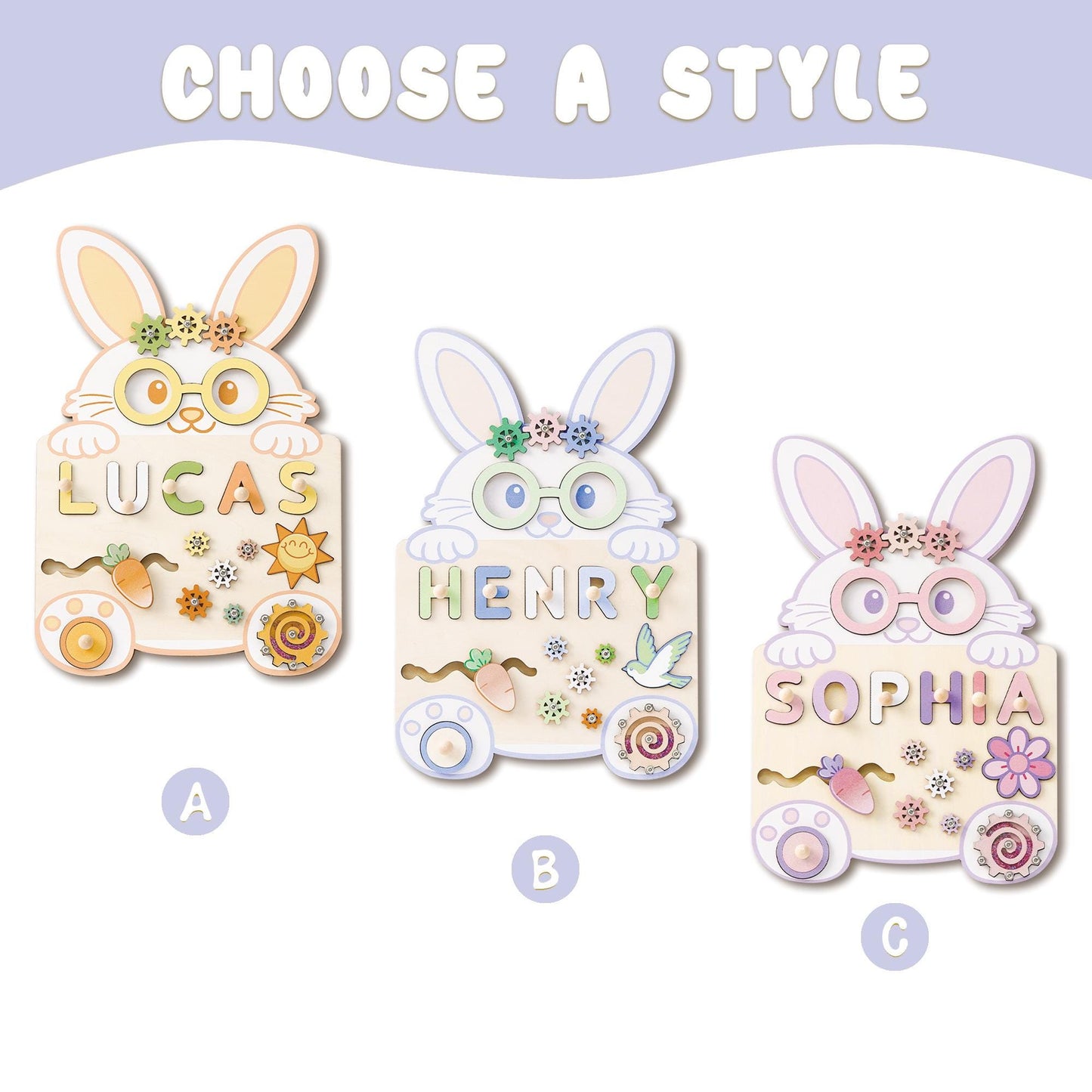 Custom Easter Bunny Baby Name Puzzle, Personalised Baby Montessori Toys, Easter Gift for Baby, 1st Baby Birthday Gift, 2 year old Baby gift