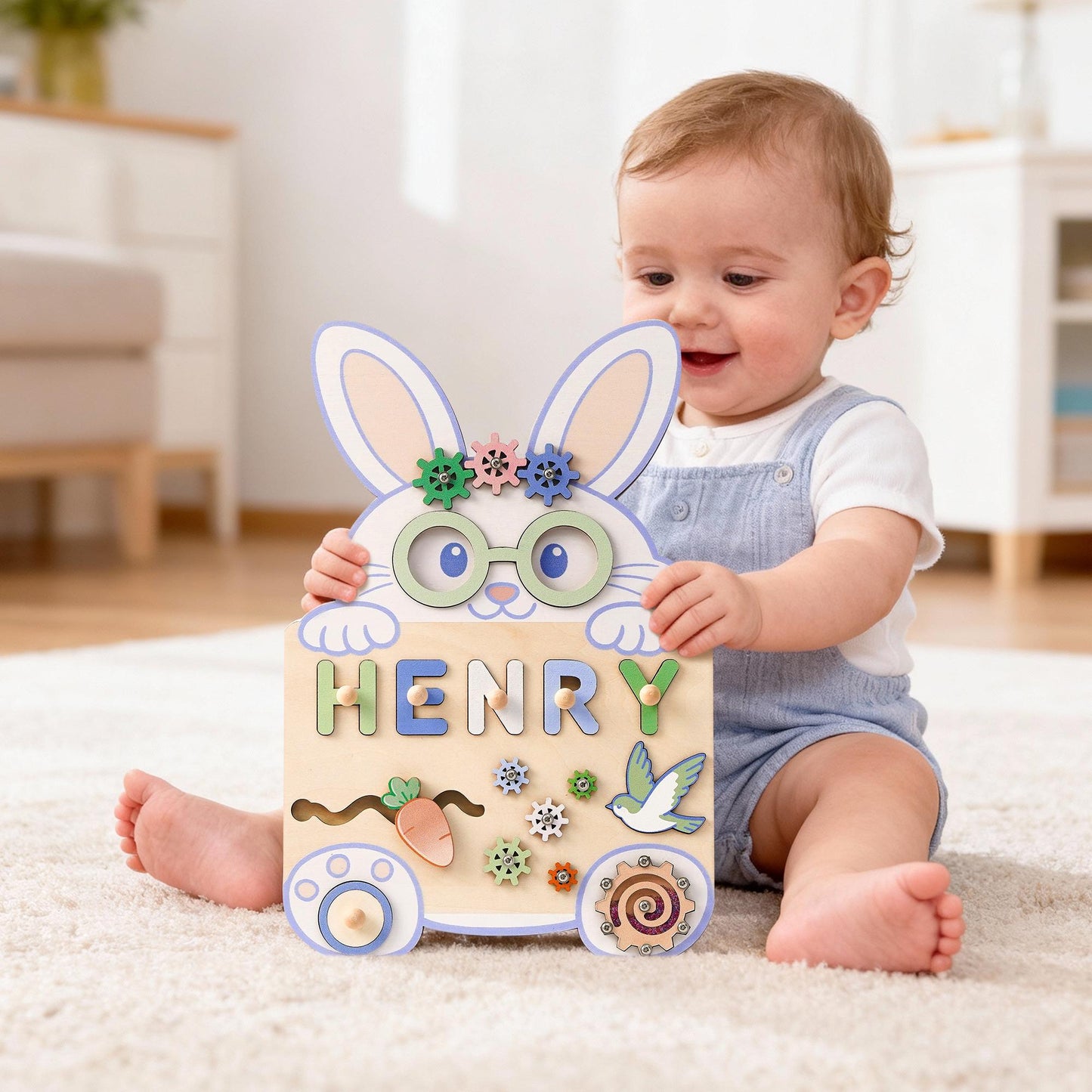 Custom Easter Baby Name Puzzle, Personalised Kids Busy Board, Wooden Baby Toy, First Easter Gift for Kids, Baby Girl 1st Birthday Gift