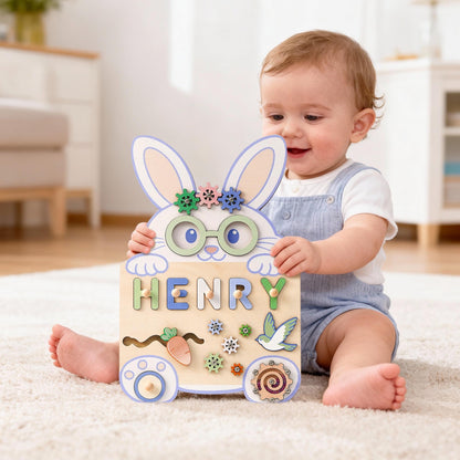 Custom Easter Baby Name Puzzle, Personalised Kids Busy Board, Wooden Baby Toy, First Easter Gift for Kids, Baby Girl 1st Birthday Gift