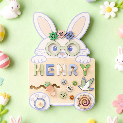 Custom Easter Baby Name Puzzle, Personalised Kids Busy Board, Wooden Baby Toy, First Easter Gift for Kids, Baby Girl 1st Birthday Gift