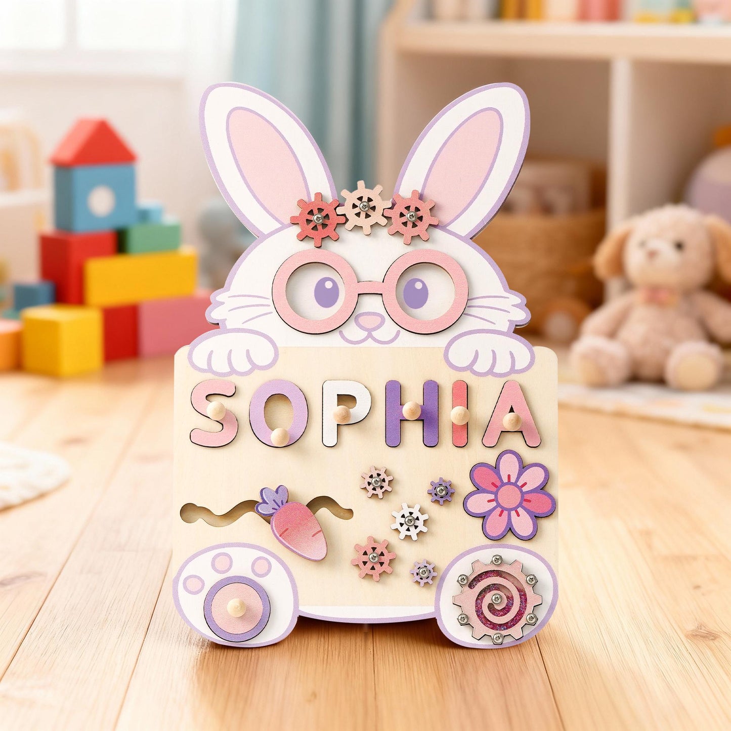 Custom Easter Bunny Baby Name Puzzle, Personalised Baby Montessori Toys, Easter Gift for Baby, 1st Baby Birthday Gift, 2 year old Baby gift