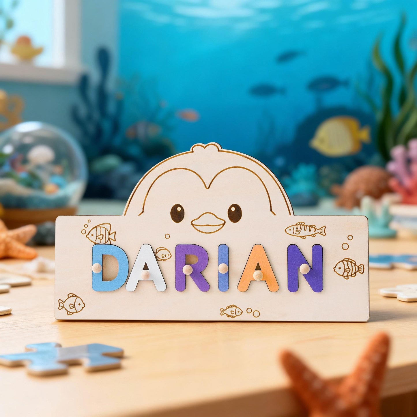 Custom Baby Name Puzzle, Educational Wooden Kids Busy Board, Animal Theme Toddler Toy, 1st birthday gift, Baby Shower Gift, Nursery Decor