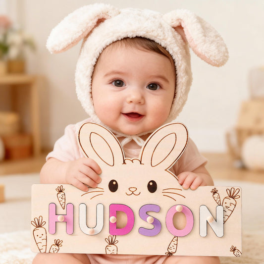 Personalized Baby Name Puzzle, Baby Busy Board, Wooden Puzzle Toddler, Custom baby gifts, 1st Baby Girl Birthday Gift, Easter Gift for Baby