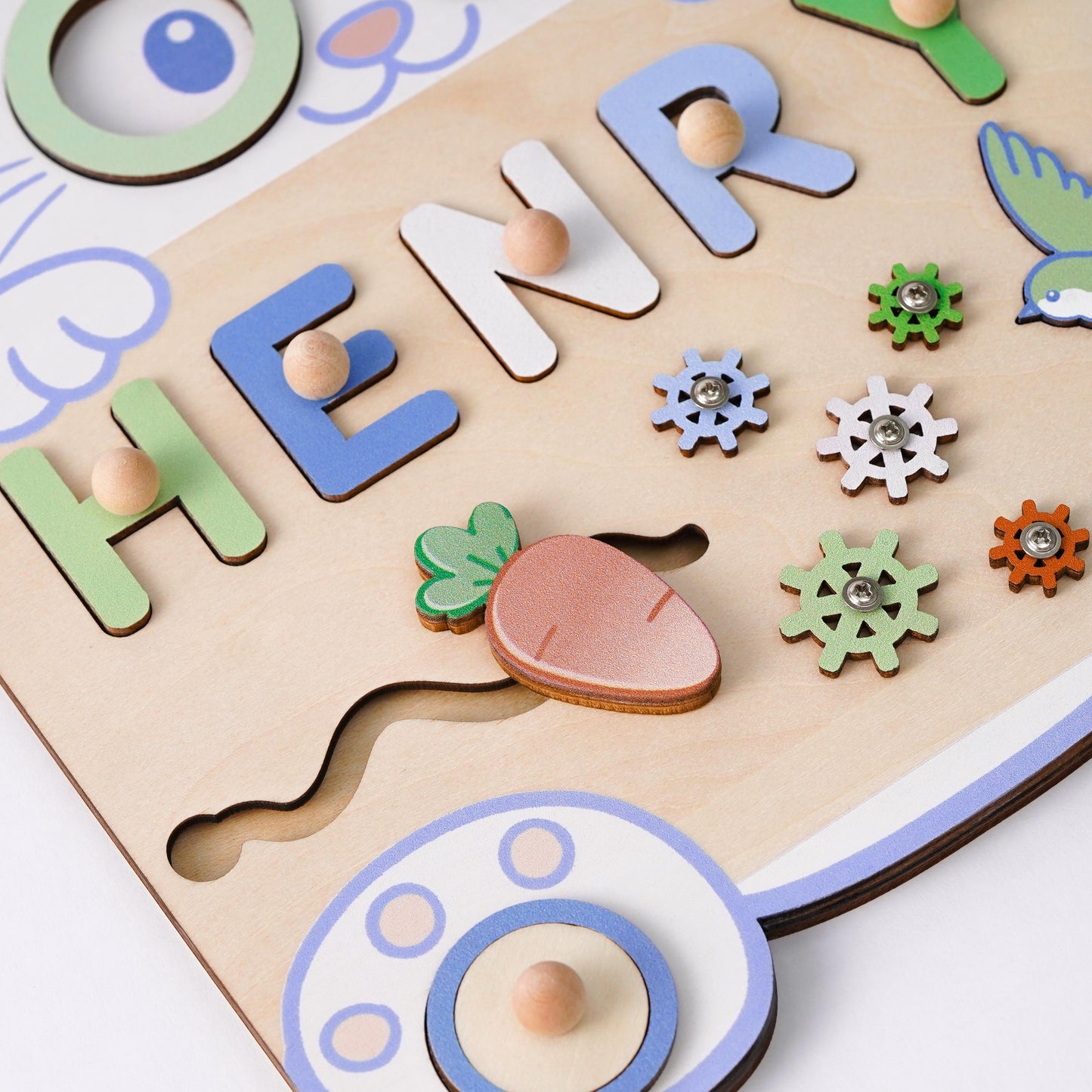 Custom Rabbit Baby Name Puzzle, Personalised Kids Busy Board, Easter Bunny Toy Gift, First Easter Gift for Kids, Baby Boy 1st Birthday Gift