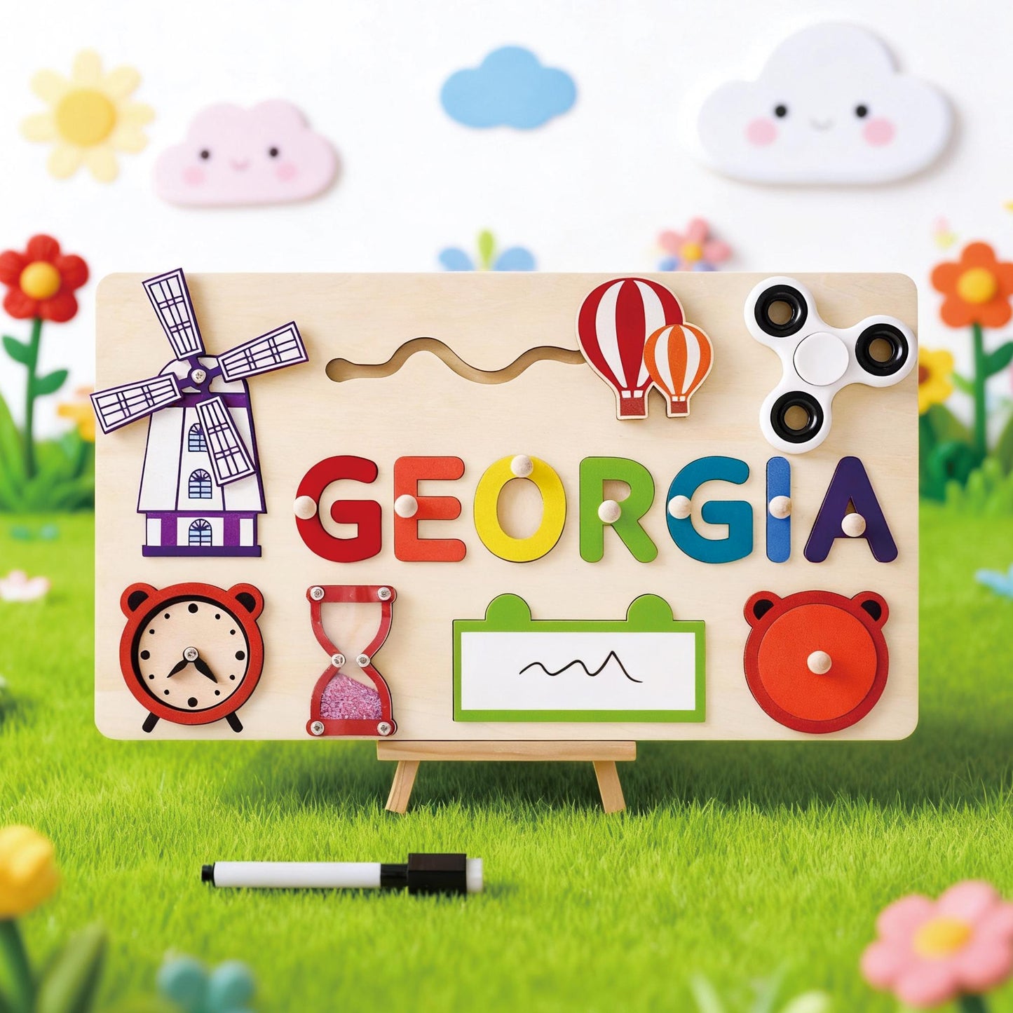 Custom Handmade Baby Name Puzzle, Personalized Kids Busy Board, Sensory Toy 2 Year-Old, Gifts for Baby, Unique Birthday Gift, Nursery Decor