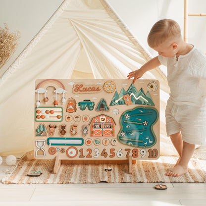 Personalized Montessori Busy Board for Toddlers – Wooden Sensory Board, Fidget Toy for Autism & ADHD, Developmental Learning Toy