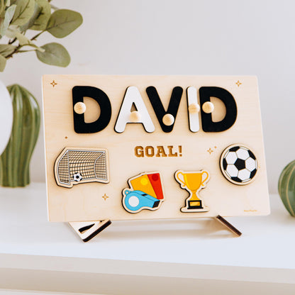 Custom Name Soccer Puzzle Sport Themed Toddler Toy Football Baby Shower Gift 1st Easter Gift