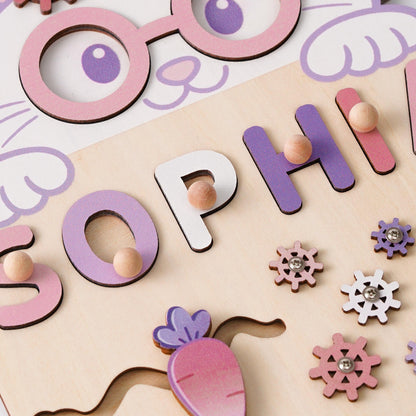 Custom Easter Baby Name Puzzle, Personalised Kids Busy Board, Wooden Baby Toy, First Easter Gift for Kids, Baby Girl 1st Birthday Gift