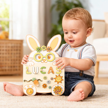 Custom Rabbit Baby Name Puzzle, Personalised Kids Busy Board, Easter Bunny Toy Gift, First Easter Gift for Kids, Baby Boy 1st Birthday Gift