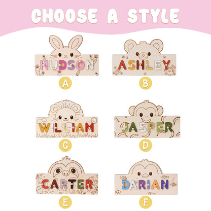 Custom Baby Name Puzzle, Educational Wooden Kids Busy Board, Animal Theme Toddler Toy, 1st birthday gift, Baby Shower Gift, Nursery Decor