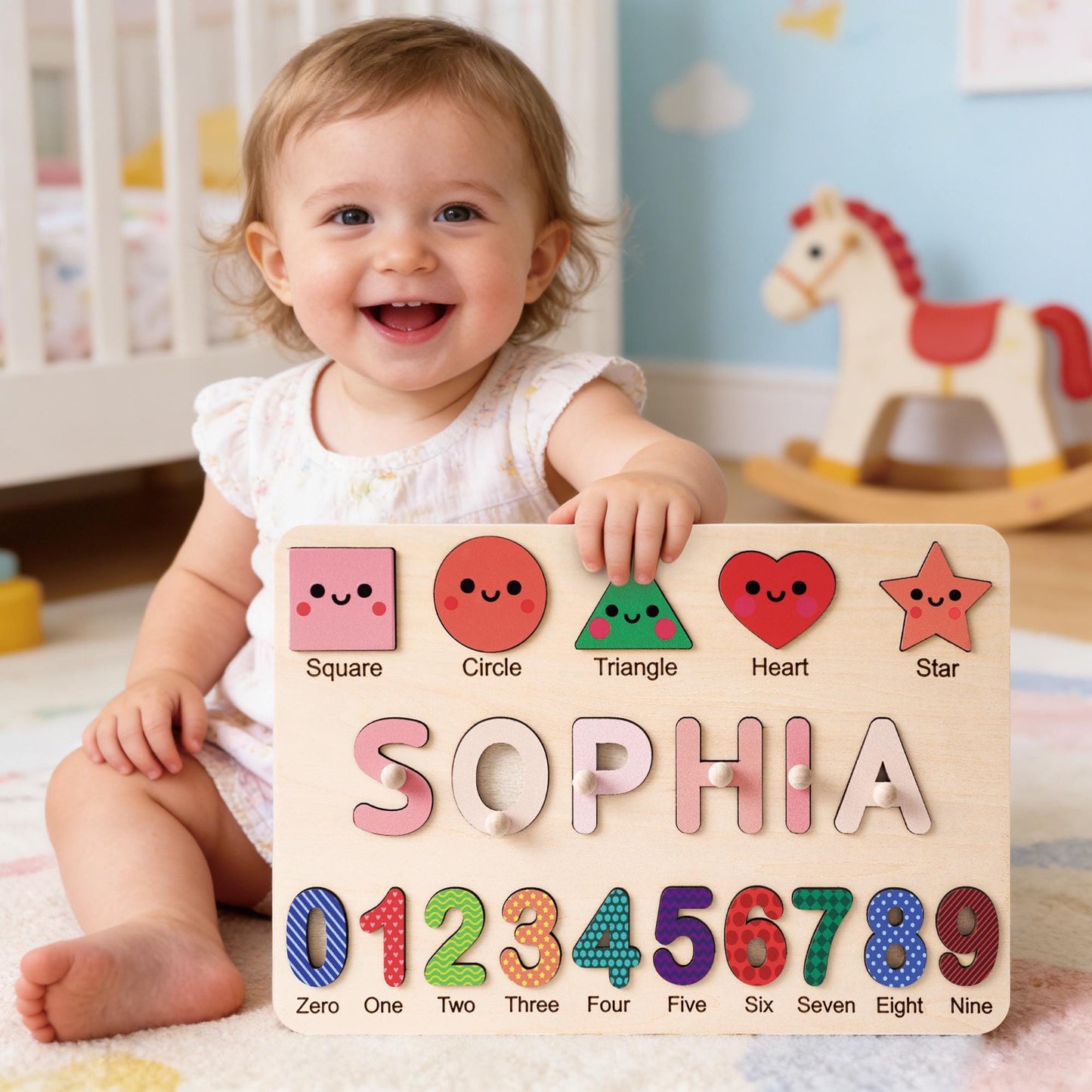 Personalized Baby Girl Name Puzzle, Custom Kids Busy Board, Early Learning Wood Puzzle, 1st Birthday Gift for Baby, Baby Toddler Gift Toy