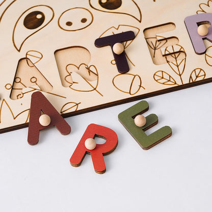 Custom Baby Name Puzzle, Educational Busy Board, Personalized Baby Name, Animal Theme Toddler Toy, 1st Baby birthday gift, Gift for Kids