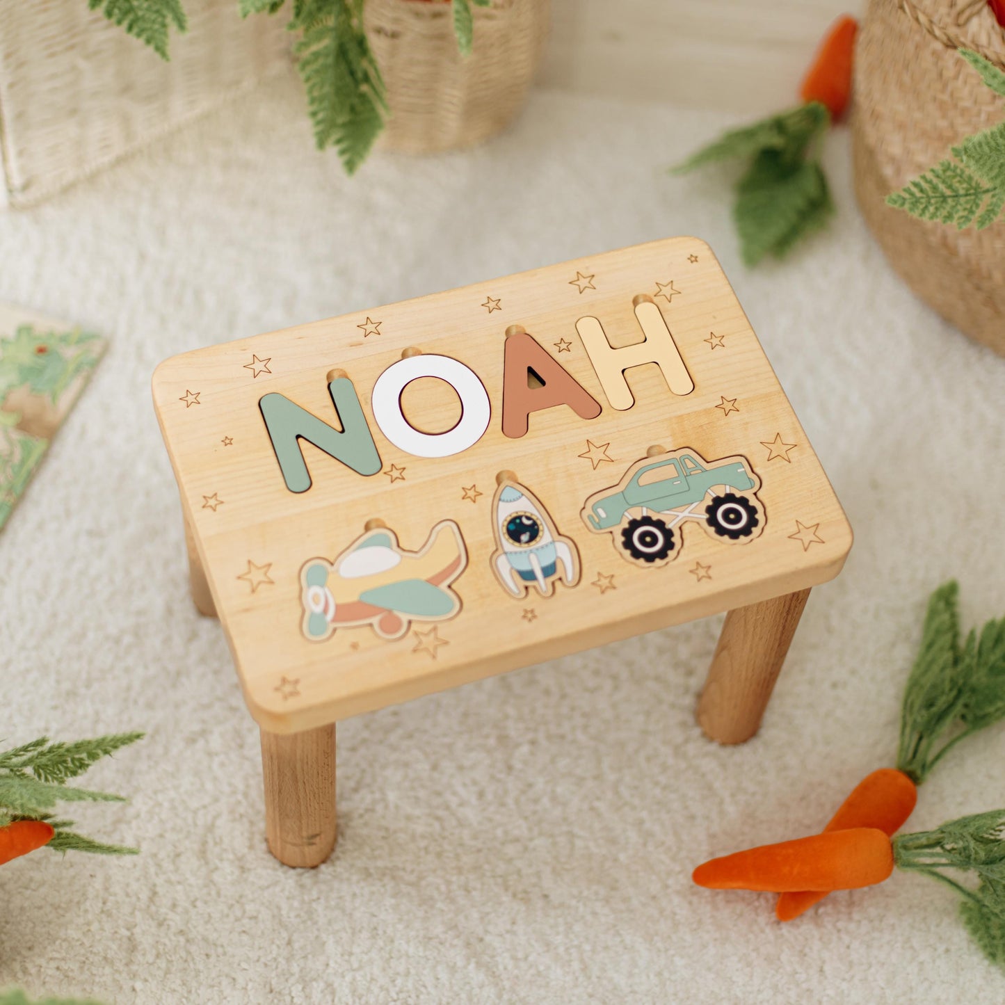 Handmade Wooden Step Stool For Toddlers. Personalized Easter Gift For Grandson. Christening Gift. Nursery Room Decor.