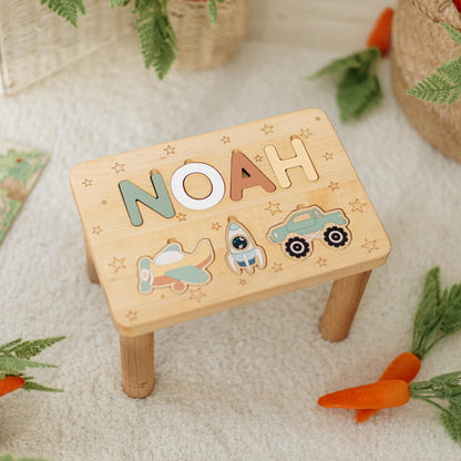 Handmade Wooden Step Stool For Toddlers. Personalized Easter Gift For Grandson. Christening Gift. Nursery Room Decor.