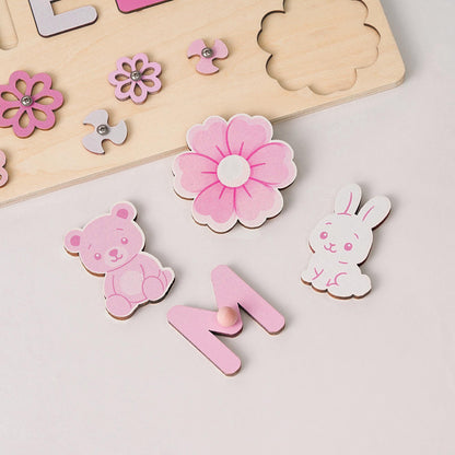 Custom Baby Girl Name Puzzle, Kids Early Learning Busy Board, Baby Room Decor, 1st Birthday Gift for Baby, Wood Educational Toddler Toy Gift