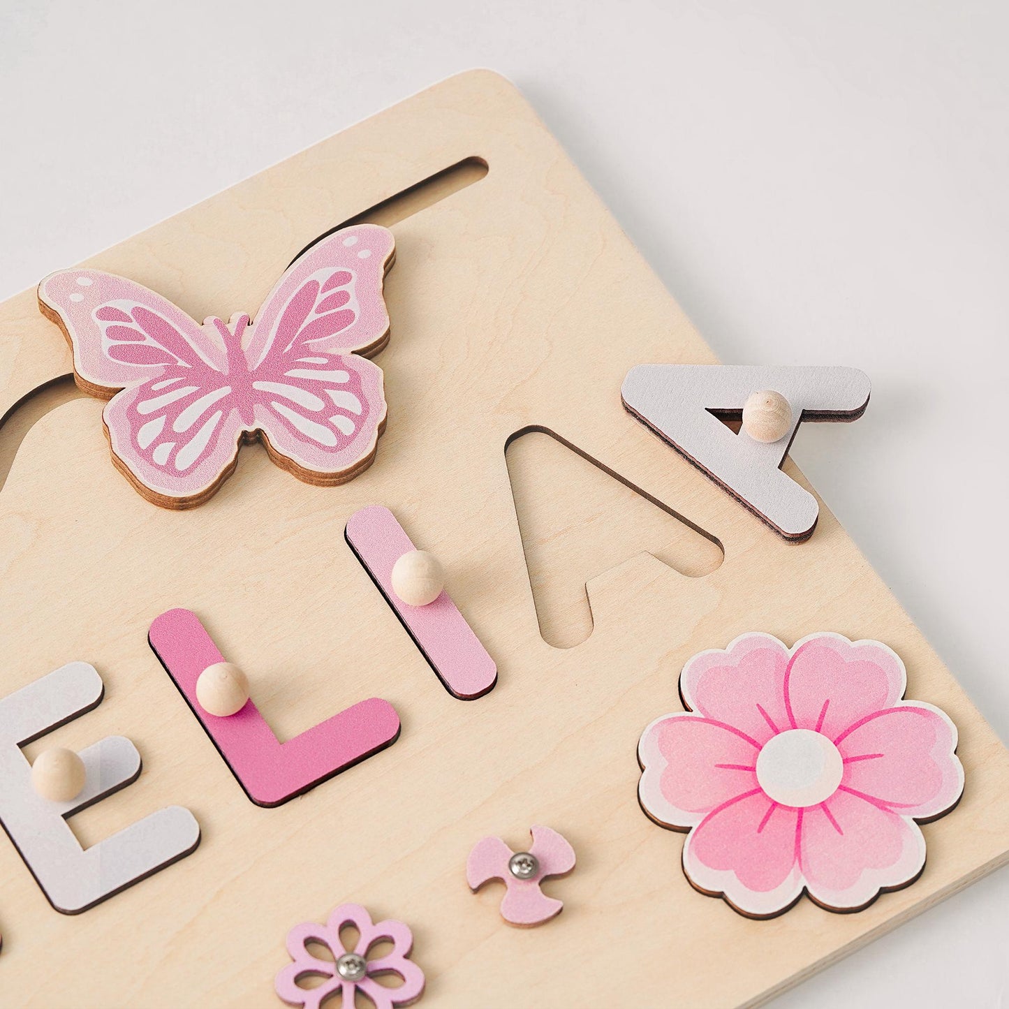 Custom Baby Girl Name Puzzle, Kids Early Learning Busy Board, Baby Room Decor, 1st Birthday Gift for Baby, Wood Educational Toddler Toy Gift