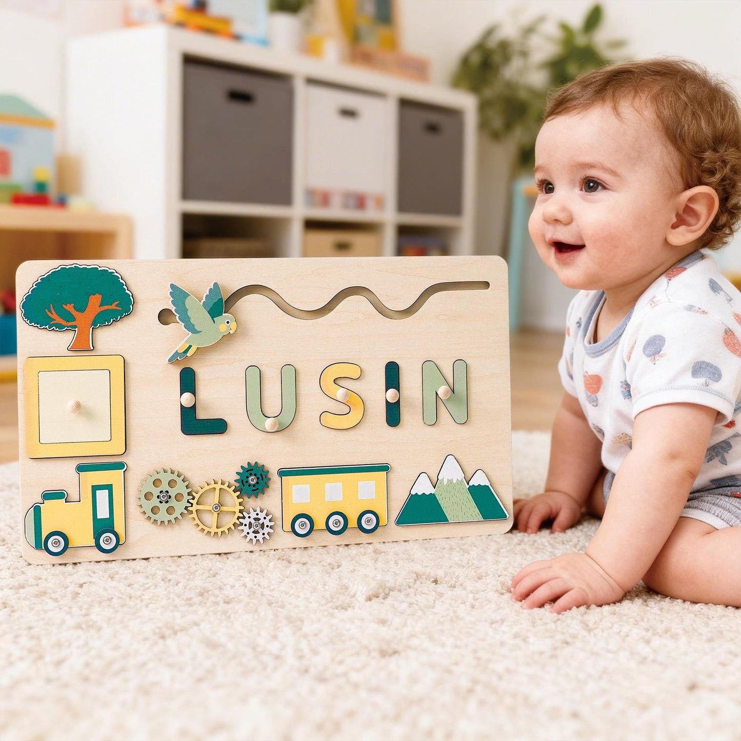 Custom Baby Girl Name Puzzle, Kids Early Learning Busy Board, Baby Room Decor, 1st Birthday Gift for Baby, Wood Educational Toddler Toy Gift