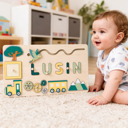 Custom Baby Girl Name Puzzle, Kids Early Learning Busy Board, Baby Room Decor, 1st Birthday Gift for Baby, Wood Educational Toddler Toy Gift