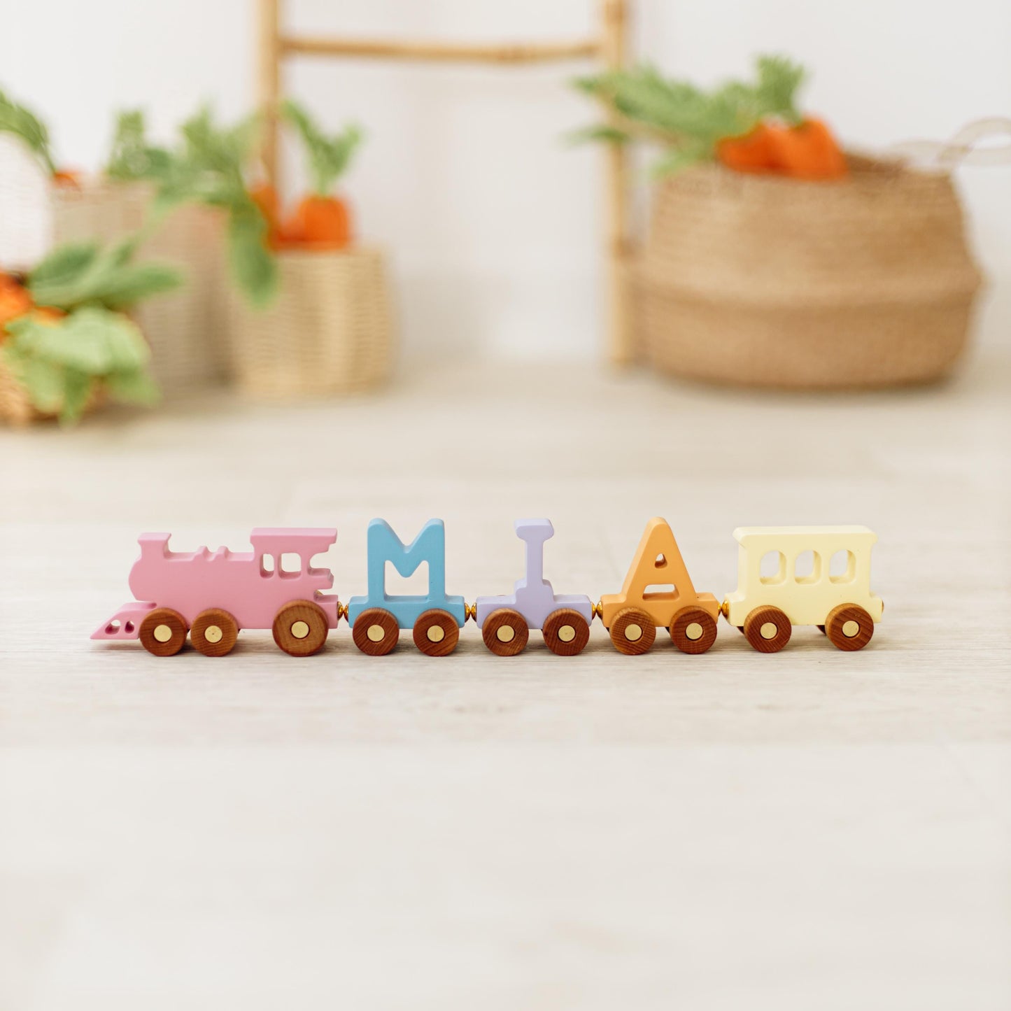 Personalized Wooden Train with Name Kids Room Decor First Easter Gift For Baby Girl
