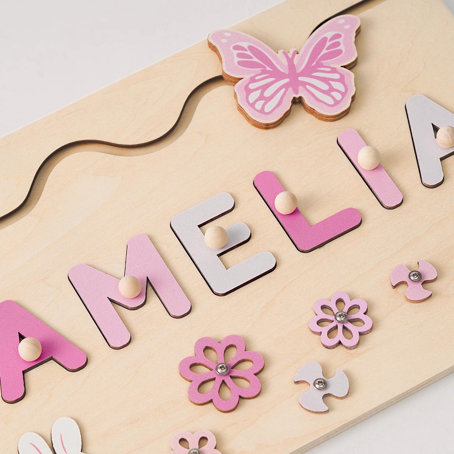Custom Baby Girl Name Puzzle, Kids Early Learning Busy Board, Baby Room Decor, 1st Birthday Gift for Baby, Wood Educational Toddler Toy Gift