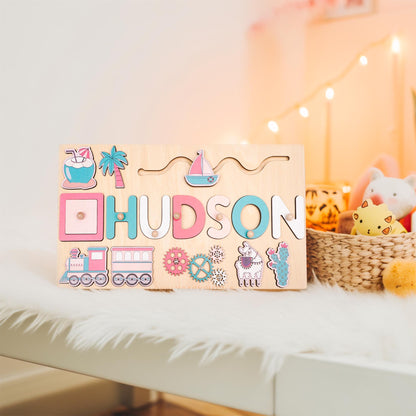 Custom Baby Girl Name Puzzle, Kids Early Learning Busy Board, Baby Room Decor, 1st Birthday Gift for Baby, Wood Educational Toddler Toy Gift