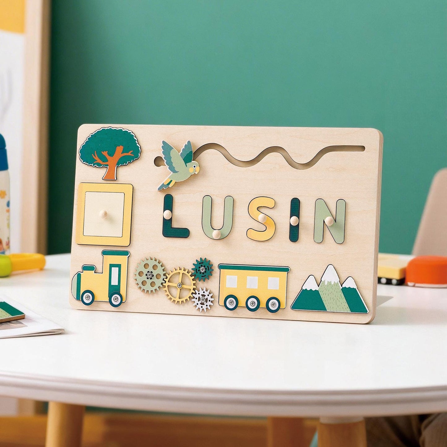 Custom Baby Girl Name Puzzle, Kids Early Learning Busy Board, Baby Room Decor, 1st Birthday Gift for Baby, Wood Educational Toddler Toy Gift