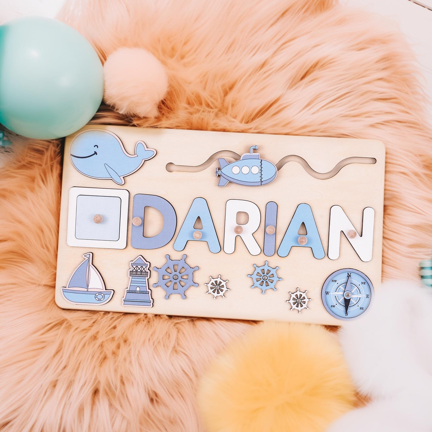Custom Baby Girl Name Puzzle, Kids Early Learning Busy Board, Baby Room Decor, 1st Birthday Gift for Baby, Wood Educational Toddler Toy Gift