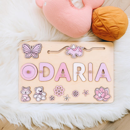 Custom Baby Girl Name Puzzle, Kids Early Learning Busy Board, Baby Room Decor, 1st Birthday Gift for Baby, Wood Educational Toddler Toy Gift