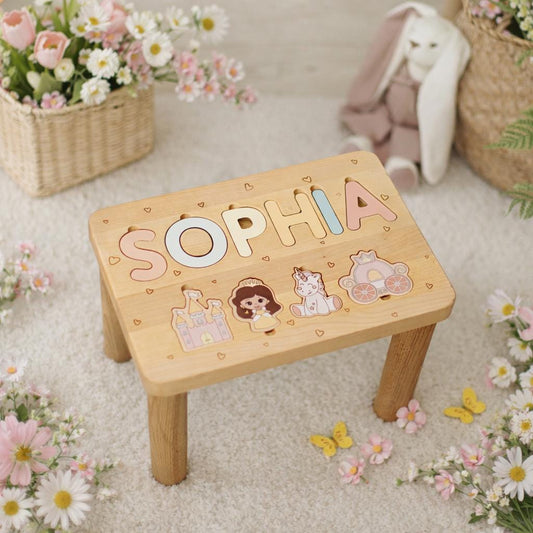 Personalized Step Stool for Girl. Custom Name Wooden Stool. Princess Theme Nursery Decor. Toddler Gift. Baby Girl Gift Idea.