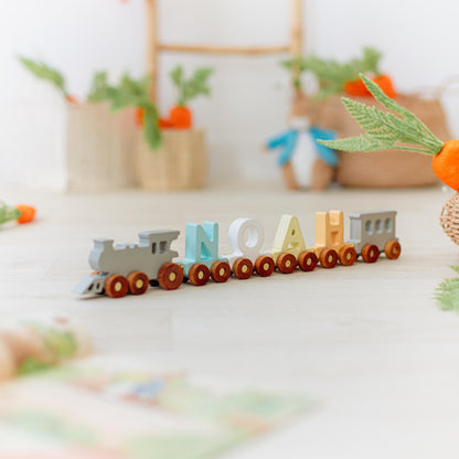 Personalized Wooden Train with Magnetic Carriages - Baby Name Puzzle Train - Fine Motor Skills Toy