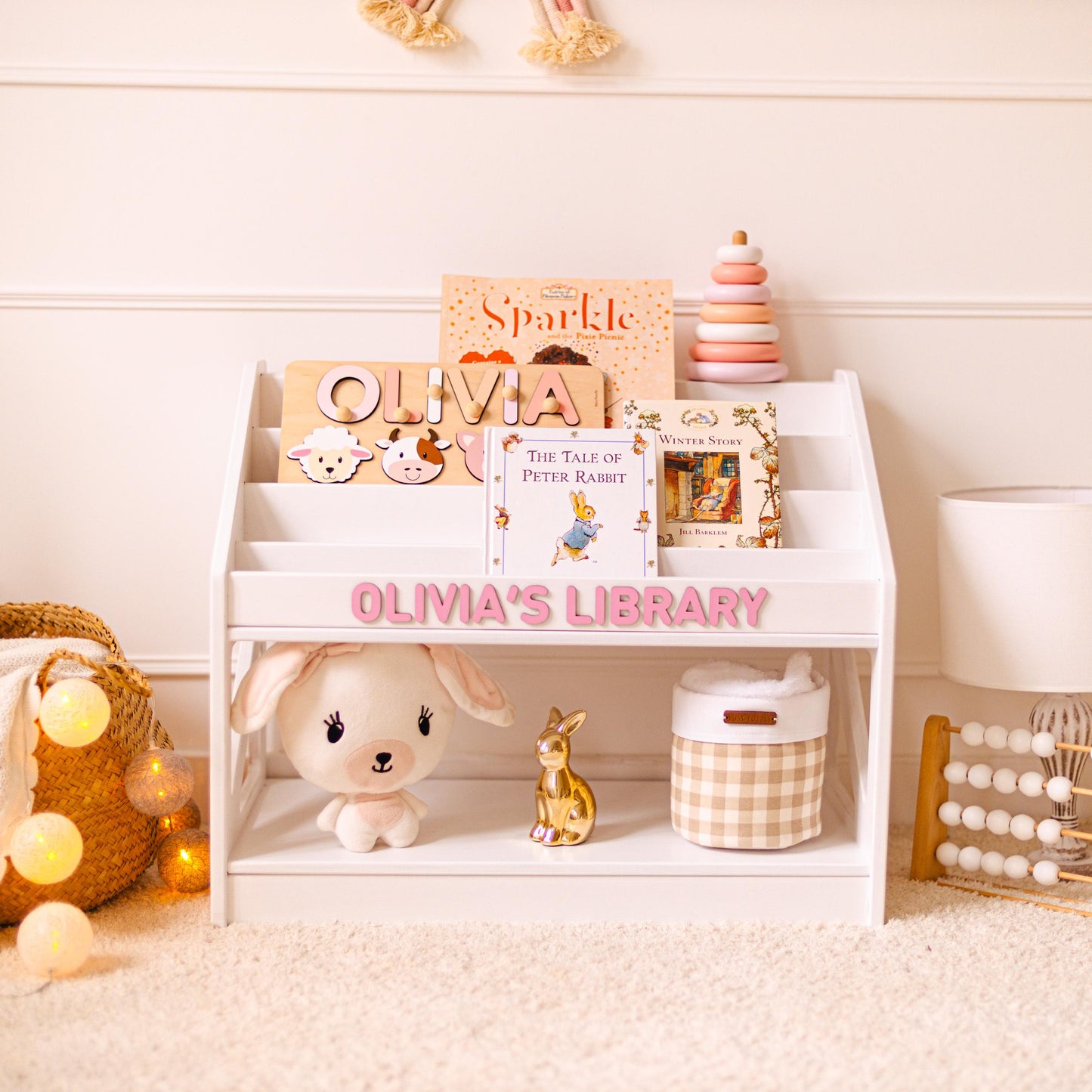 Personalized Montessori Bookshelf for Kids, Wooden Toddler Bookcase, Front Facing Book Display, Nursery Book Storage, Playroom Furniture
