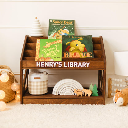 Montessori Bookshelf for Kids, Personalized Book Rack, Wooden Nursery Shelf, Toddler Book Display, Kids Furniture