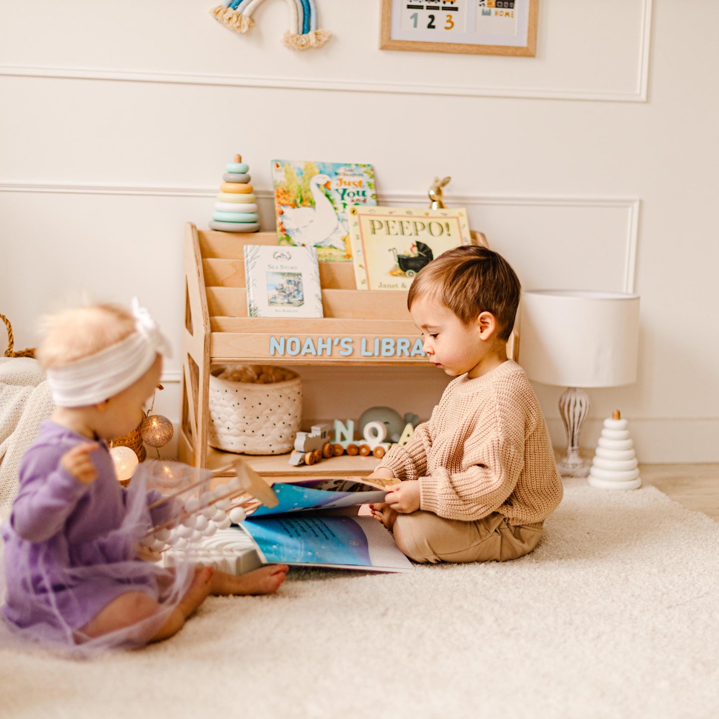 Personalized Montessori Bookshelf for Kids, Wooden Toddler Bookcase, Front Facing Book Display, Nursery Book Storage, Playroom Furniture