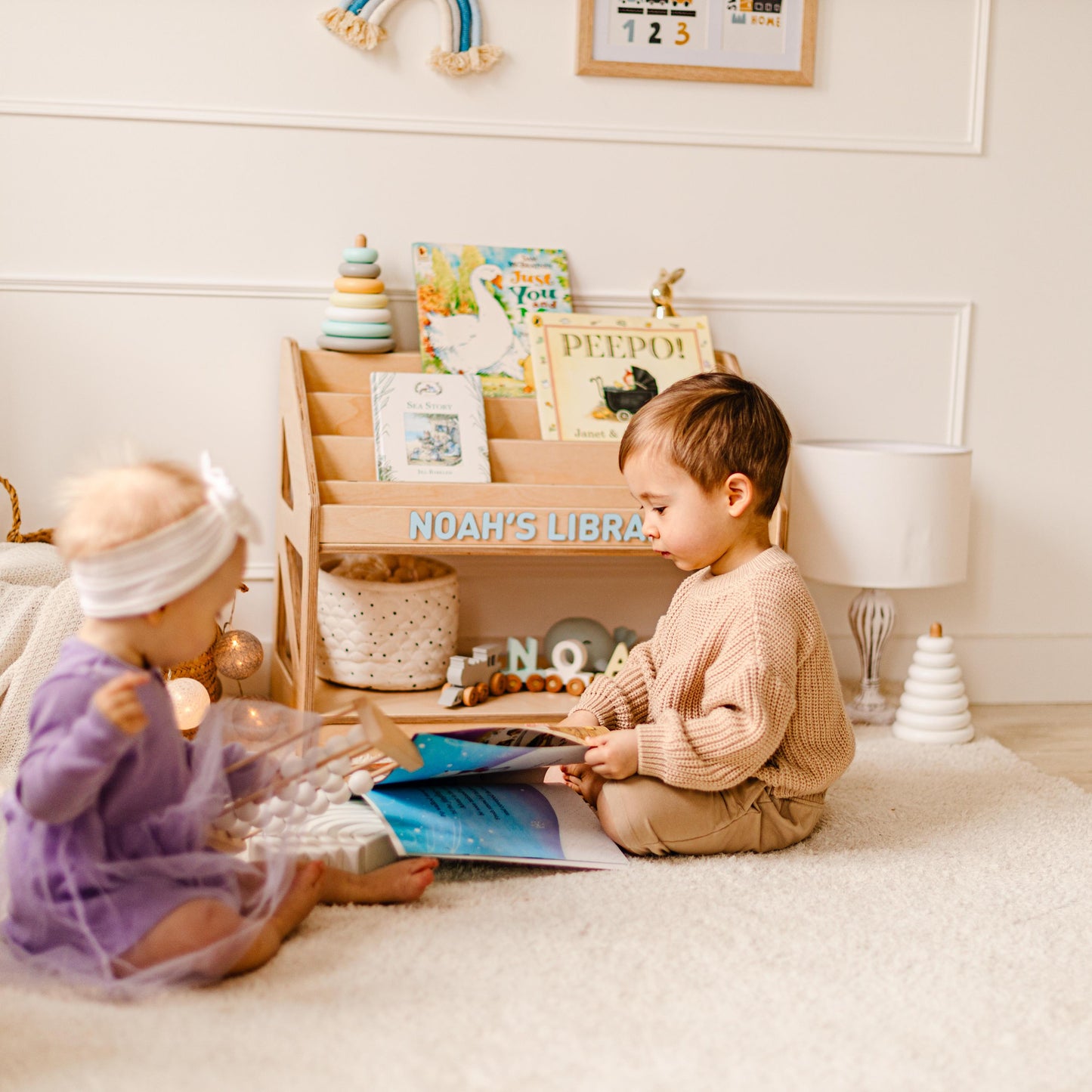 Personalized Bookshelf Toddler Library, Wooden Bookcase For Kids, Playroom Nursery Decor, Gift For Grandson, Minimalist Kids Furniture