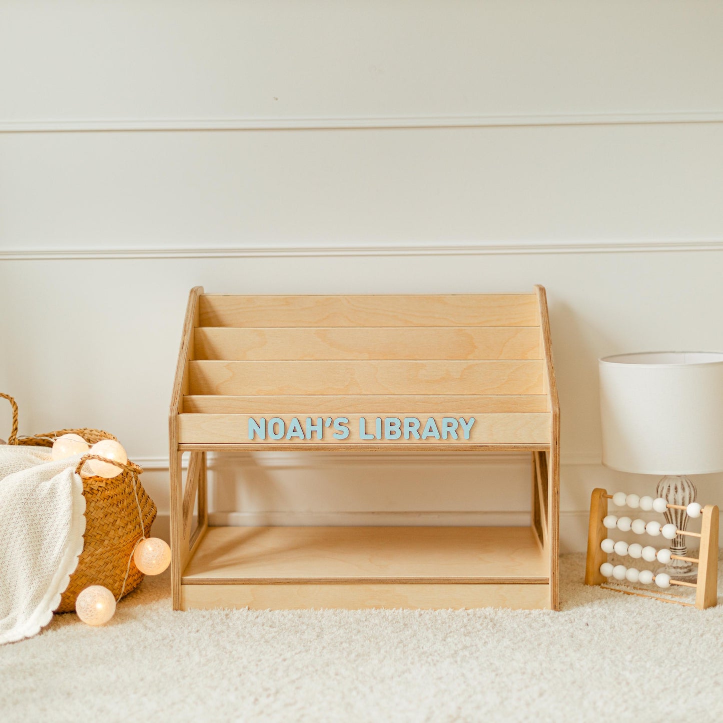 Wooden Book Storage For Children, Minimalist Kids Furniture, Personalized Wooden Book Display, Baby Room Decor, Custom Kids Name Library