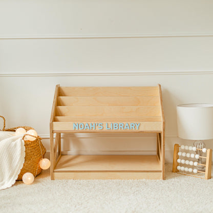 Wooden Book Storage For Children, Minimalist Kids Furniture, Personalized Wooden Book Display, Baby Room Decor, Custom Kids Name Library