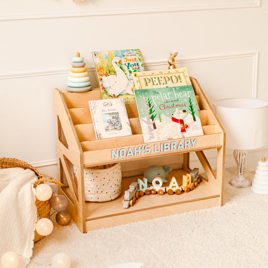Wooden Book Storage For Children, Minimalist Kids Furniture, Personalized Wooden Book Display, Baby Room Decor, Custom Kids Name Library