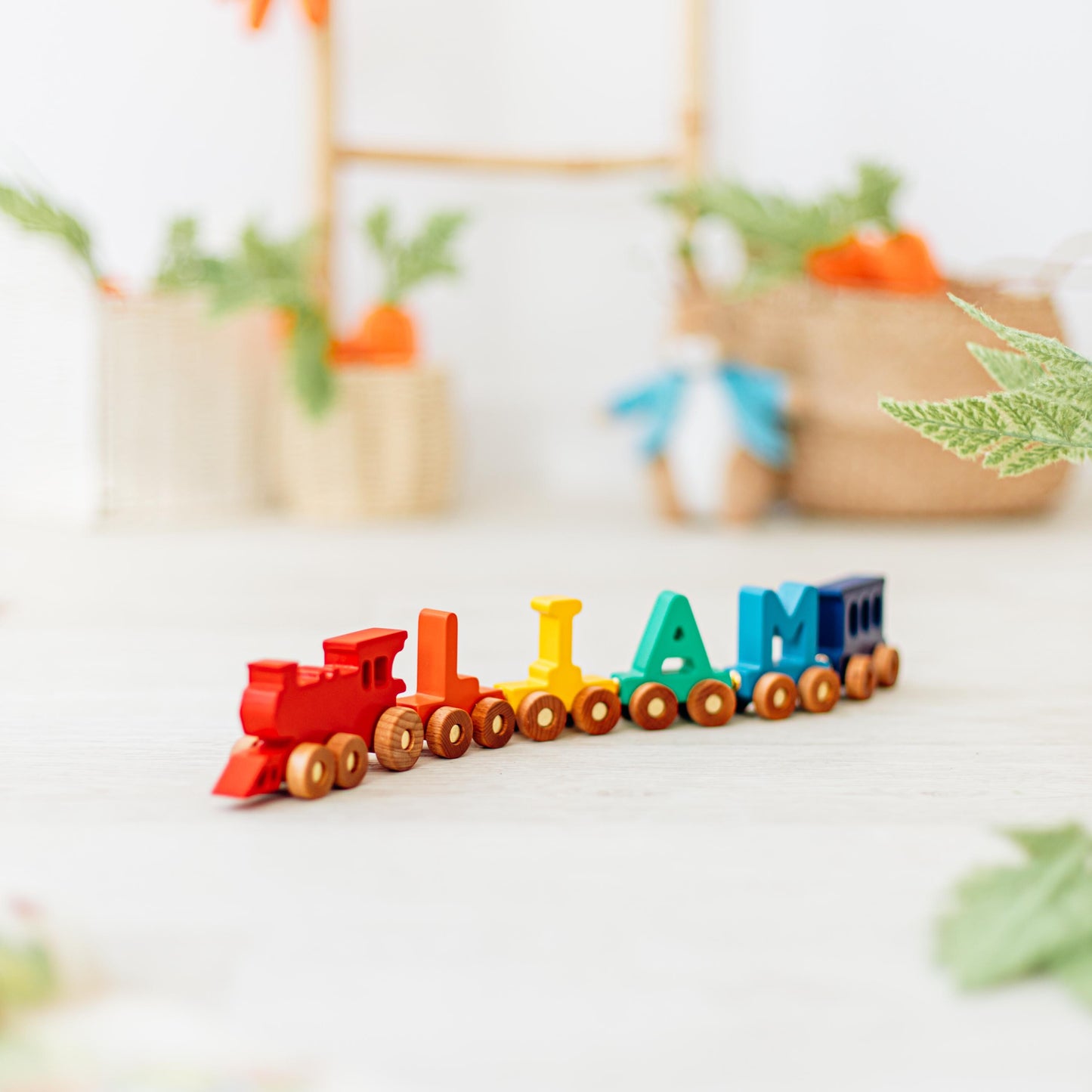 Personalized Wooden Train with Magnetic Carriages - Baby Name Puzzle Train - Fine Motor Skills Toy