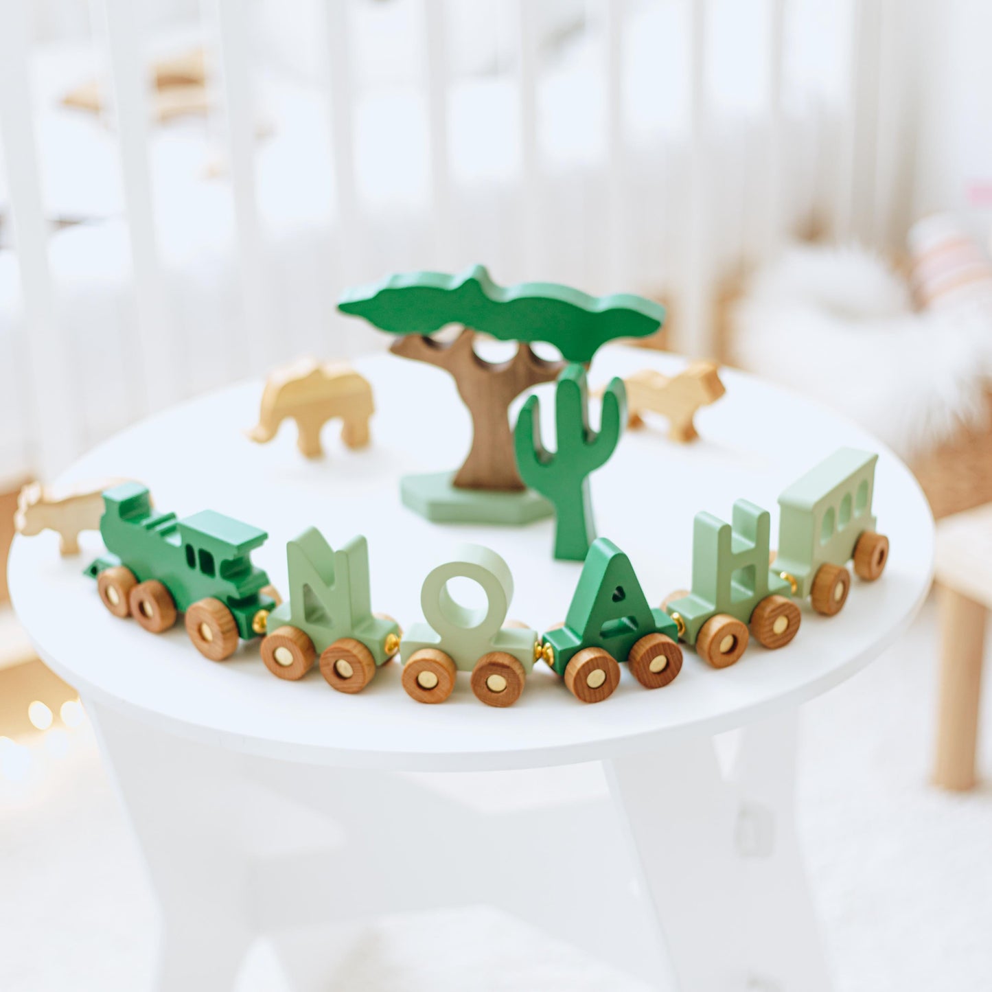 Personalized Wooden Train with Magnetic Carriages - Baby Name Puzzle Train - Fine Motor Skills Toy