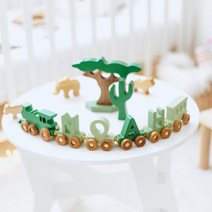 Personalized Wooden Train with Magnetic Carriages - Baby Name Puzzle Train - Fine Motor Skills Toy