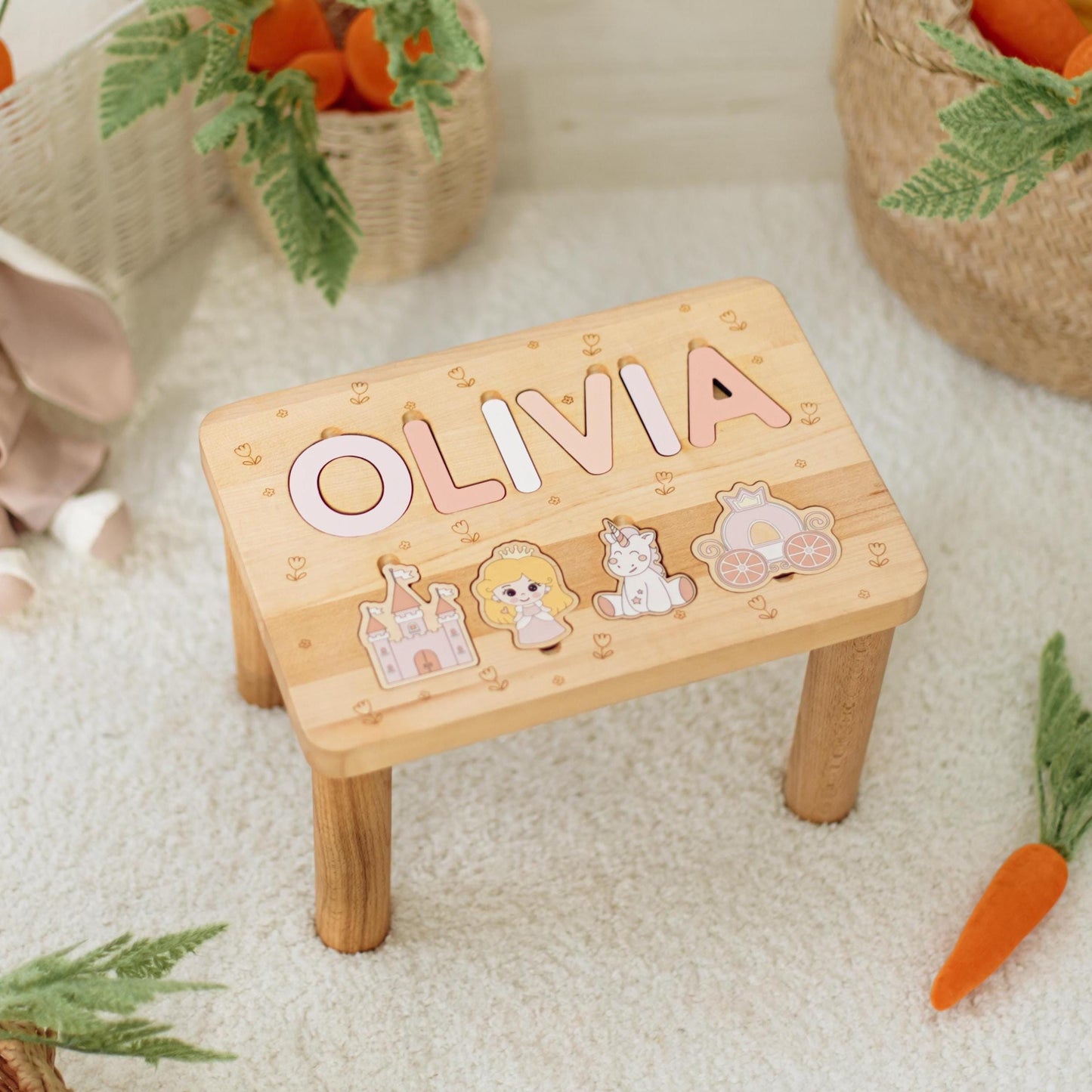 Custom Name Puzzle Stool - Wooden Step Stool for Kids Birthday & Christmas